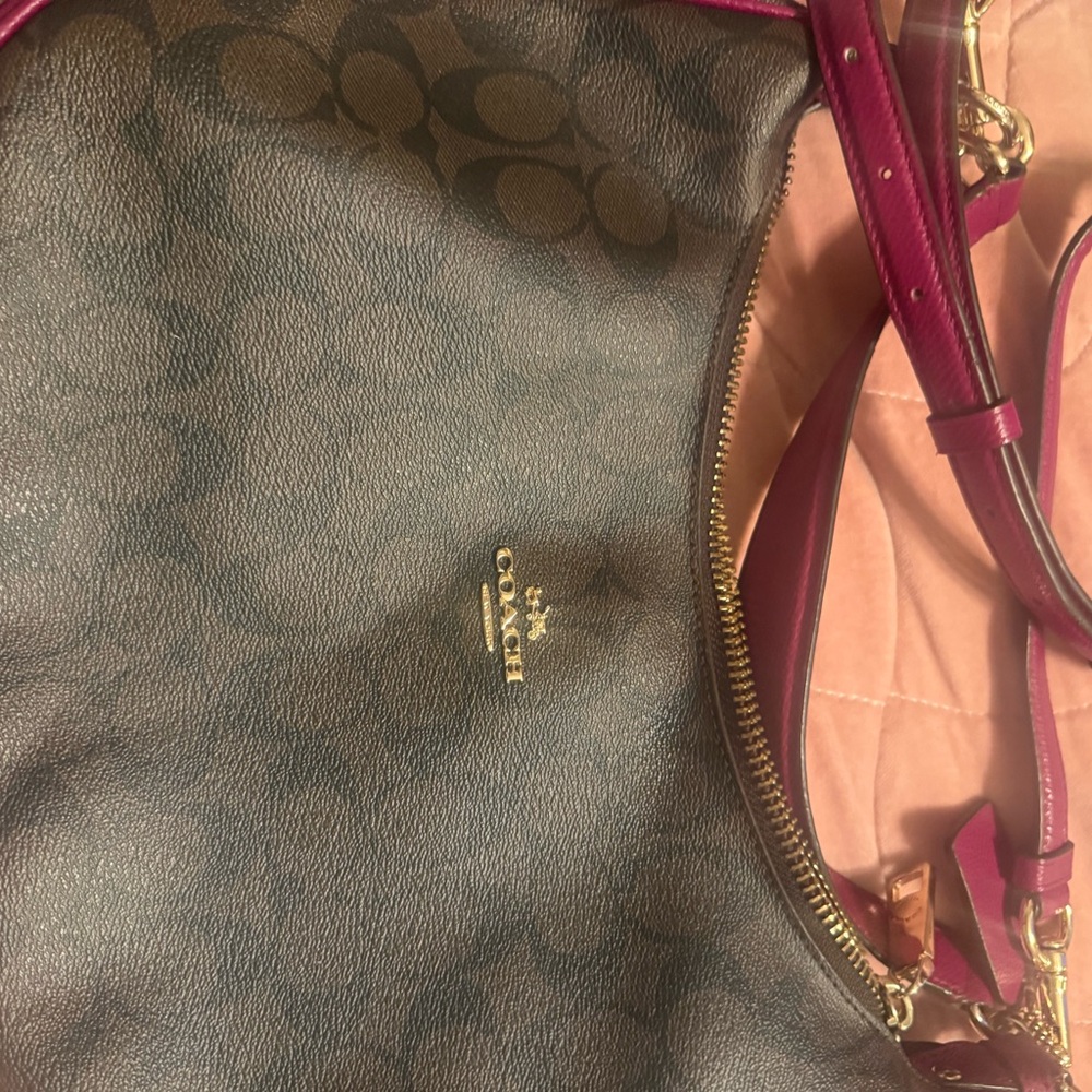 Coach Signature Brown and Pink Shoulder Bag